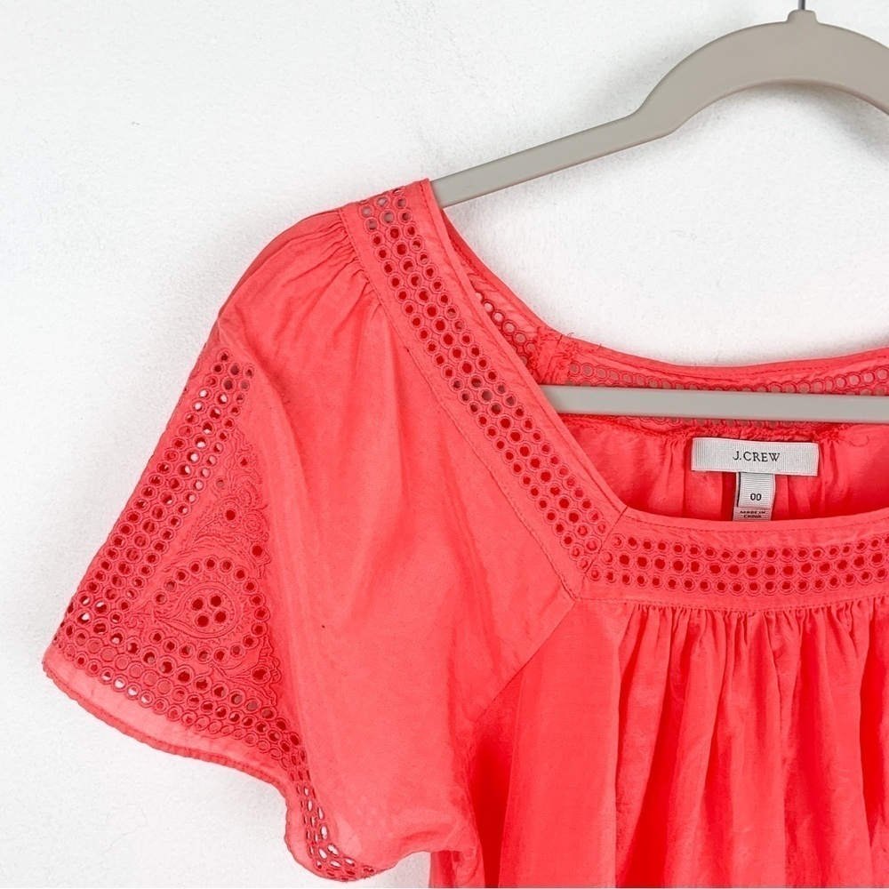 J. Crew Silk Blend Coral Pink Eyelet Lace Boho Top Sz 00 - Picture 3 of 6
